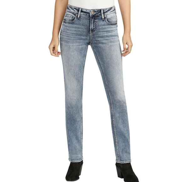 NWT Silver Jeans Comfort Fit Mid Rise Elyse Straight In Indigo - Picture 1 of 3